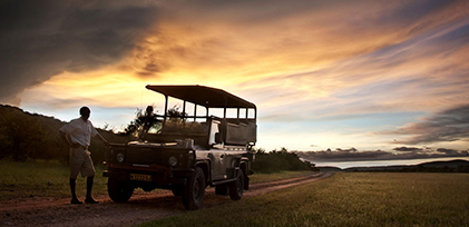 Safari truck at sunset